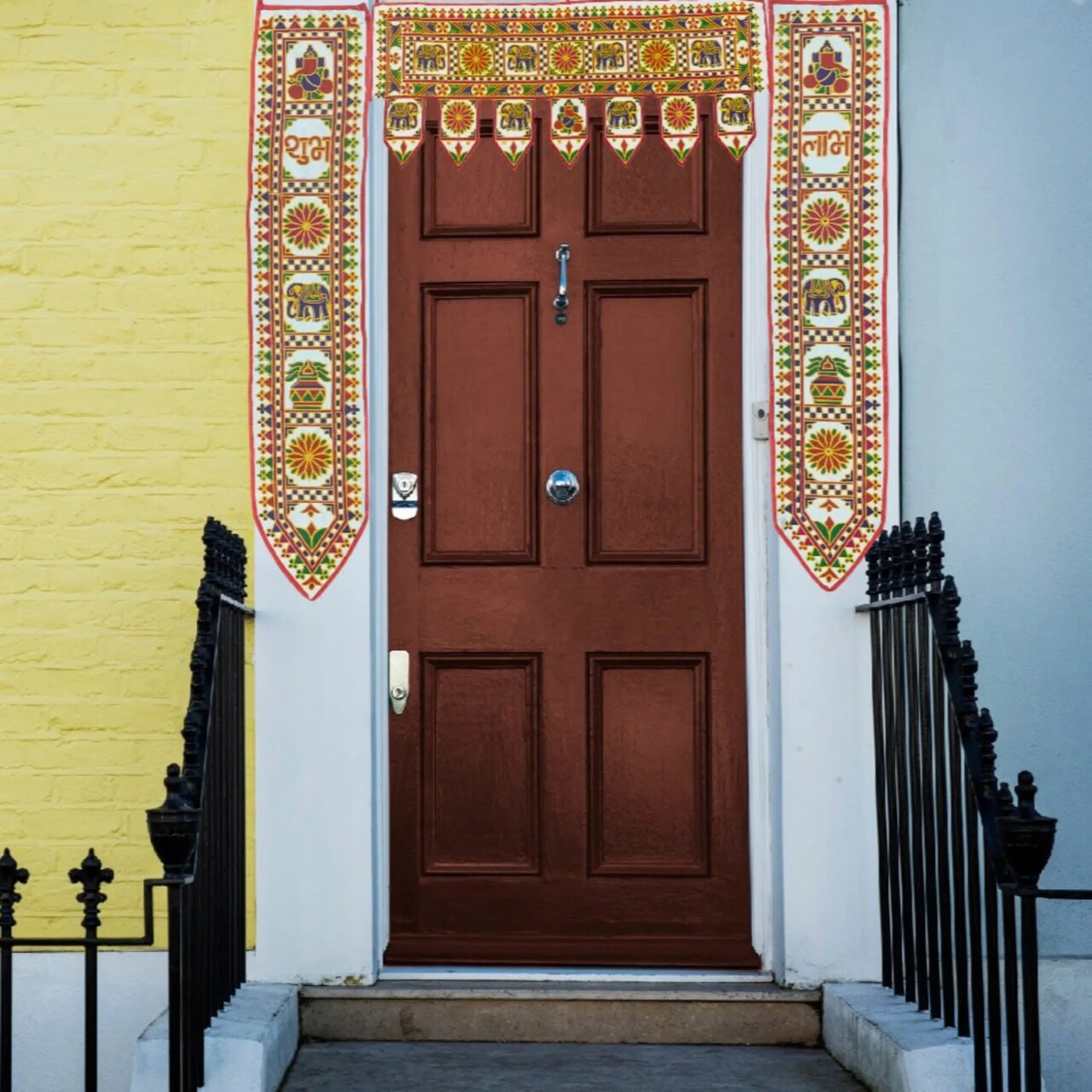 3 Pcs Indian Fabric Door Toran 42 Inch Ganesha Shubh Labh Bhandarwal Hanging Valance Traditional Wall Decorative for Window Home Temple Decor Wedding Diwali Navratri Puja Housewarming Decor